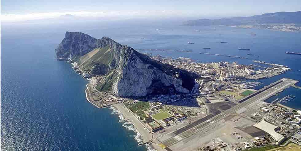 The next image provides a bird's-eye view of Gibraltar, showcasing the iconic landmark and neighboring area visible from Sotogrande Real Estate.