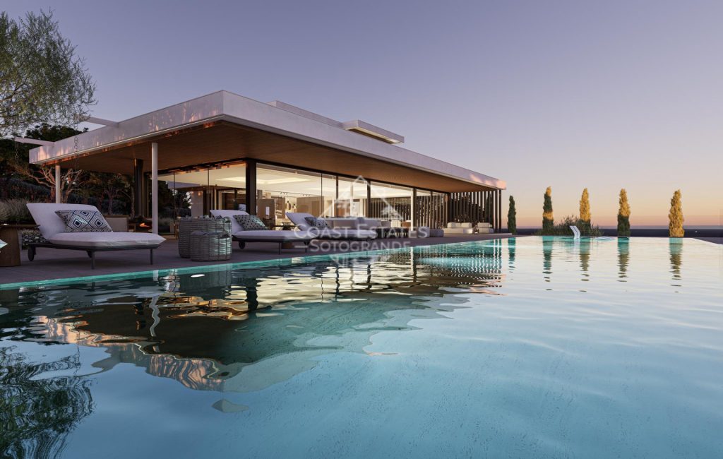 Modern luxury home in Sotogrande with a private pool and stunning architectural design.
